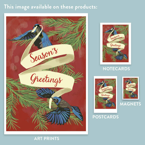 RHO-9109 Blue Jays and Banner - Season's Greetings
