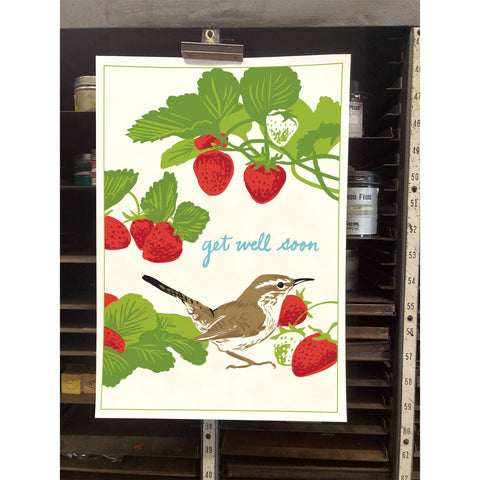 RGW-220 Bewick's Wren & Strawberries - Get Well Soon
