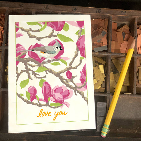 RLO-225 Tufted Titmouse & Magnolia - Love You