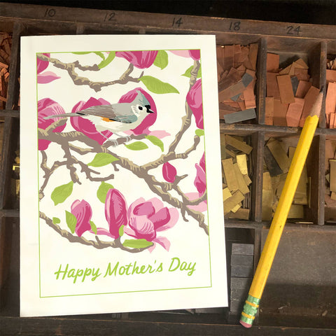 RMD-225 Tufted Titmouse & Magnolia - Mother's Day