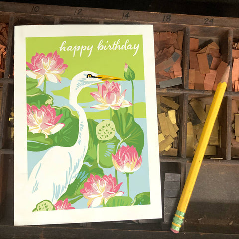 RHB-188 Egret & Lotus - Happy Birthday