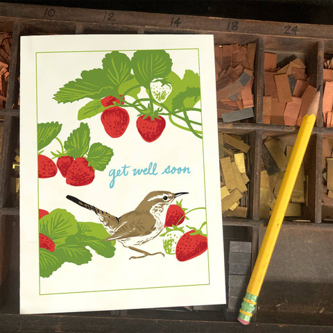 RGW-220 Bewick's Wren & Strawberries - Get Well Soon