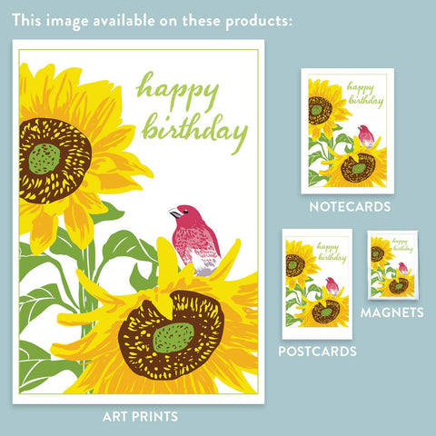 RHB-141 Purple Finch & Sunflower - Happy Birthday