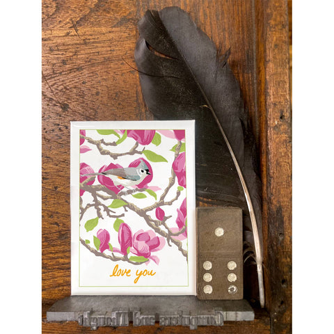 RLO-225 Tufted Titmouse & Magnolia - Love You