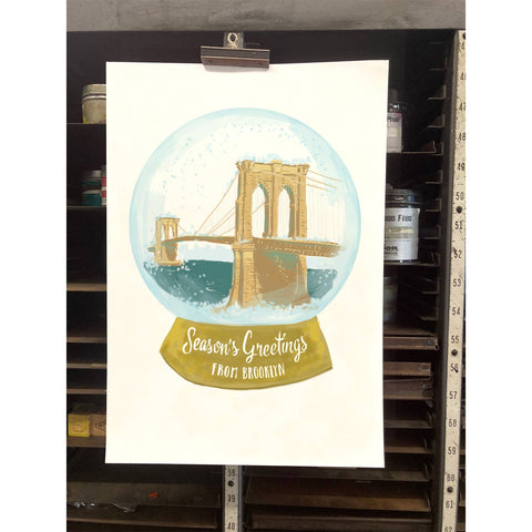 RHO-9122 Brooklyn Bridge Snowglobe - Season's Greetings