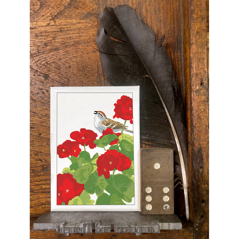 RBI-232 Chipping Sparrow and Geranium