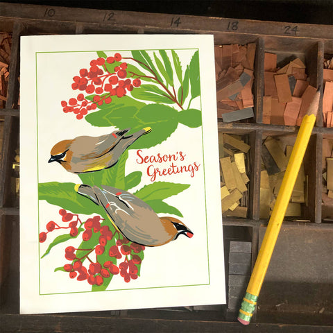 RHO-94 Cedar Waxwing & Toyon - Season's Greetings