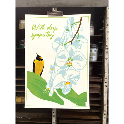 RSY-185 Hooded Warbler & Orchids - With Deep Sympathy