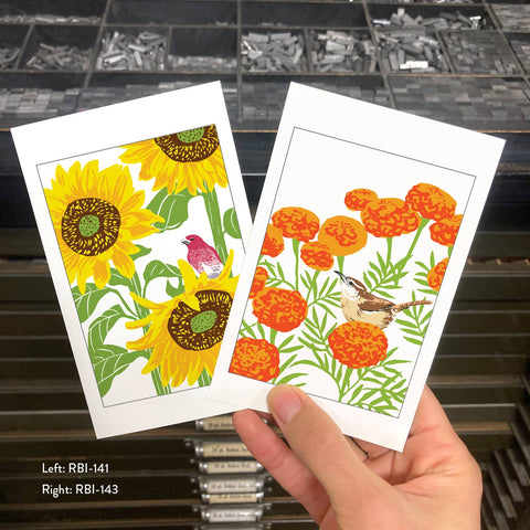 RBI-143 Carolina Wren & Marigolds