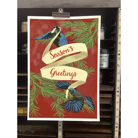 RHO-9109 Blue Jays and Banner - Season's Greetings