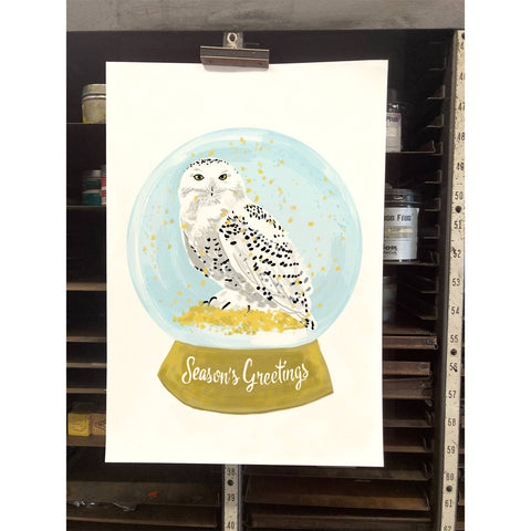 RHO-9112 Snowy Owl Snowglobe - Season's Greetings