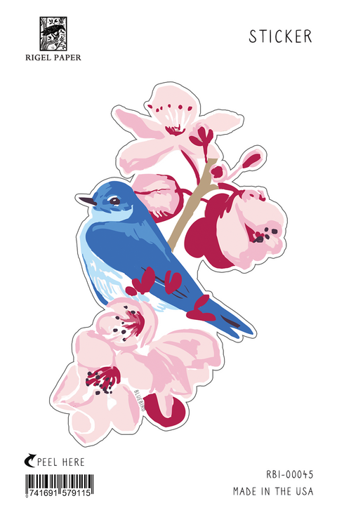 RBI-45 Sticker: Mountain Bluebird & Cherry Blossoms
