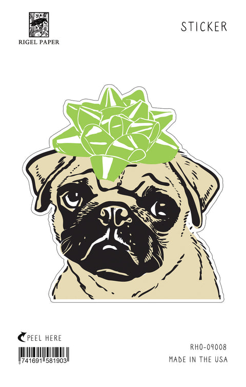 RHO-9008 Sticker: Pug with Bow