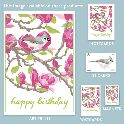 RHB-225 Tufted Titmouse & Magnolia - Happy Birthday