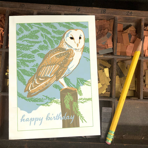 RHB-102 Barn Owl & Redwood - Happy Birthday