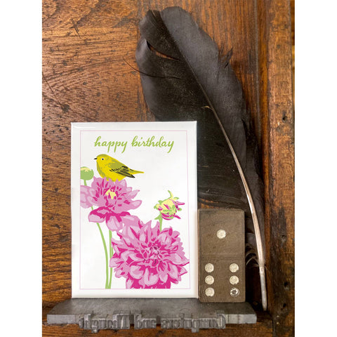 RHB-162 Yellow Warbler & Dahlia - Happy Birthday