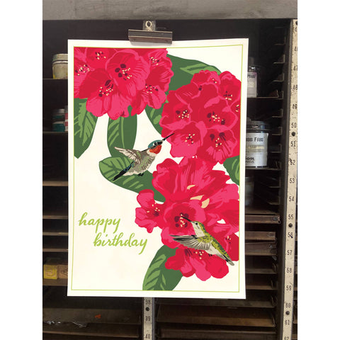 RHB-203 Hummingbirds & Rhododendron - Happy Birthday