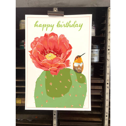 RHB-54 Hummingbird & Cactus - Happy Birthday