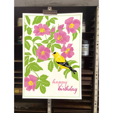 RHB-200 Goldfinch & Roses - Happy Birthday