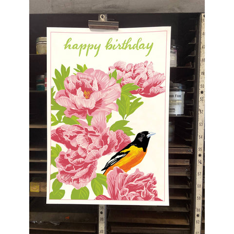 RHB-212 Baltimore Oriole & Peonies - Happy Birthday