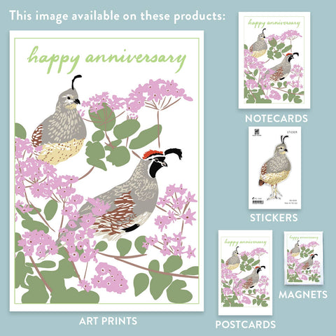 RHA-198 Gambel's Quail & Sand Verbena - Happy Anniversary