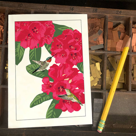 RBI-203  Rhododendron & Hummingbird