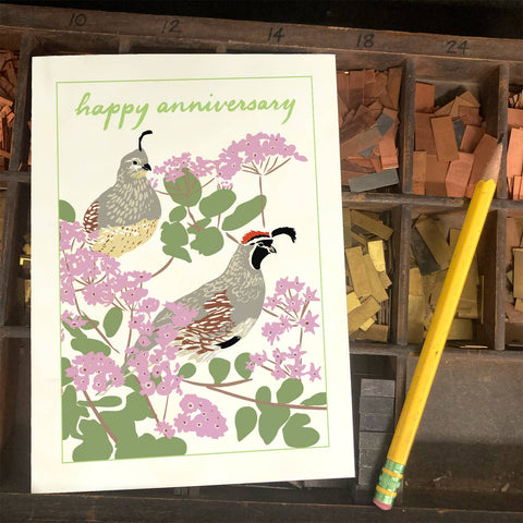 RHA-198 Gambel's Quail & Sand Verbena - Happy Anniversary