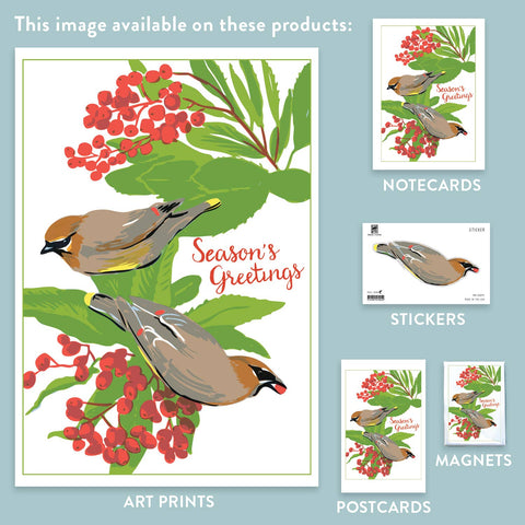 RHO-94 Cedar Waxwing & Toyon - Season's Greetings