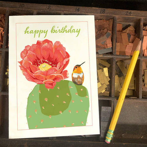 RHB-54 Hummingbird & Cactus - Happy Birthday