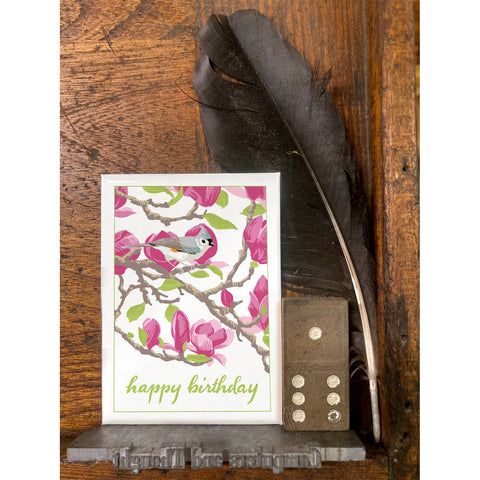 RHB-225 Tufted Titmouse & Magnolia - Happy Birthday