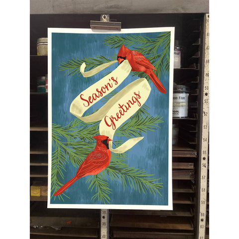 RHO-9106 Cardinals and Banner - Season's Greetings