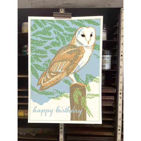 RHB-102 Barn Owl & Redwood - Happy Birthday