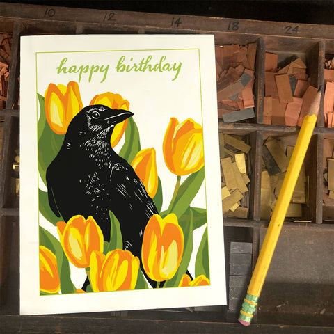 RHB-109 Crow & Tulips - Happy Birthday