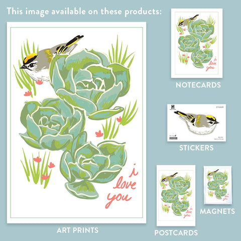 RLO-114 Golden Crowned Kinglet & Succulents - I Love You