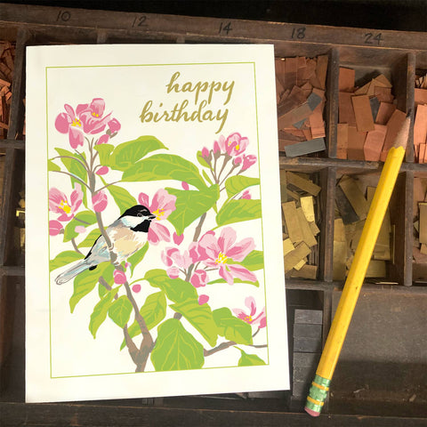 RHB-207 Chickadee & Apple Blossom - Happy Birthday