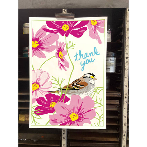 RTY-223 White-Throated Sparrow & Cosmos - Thank You