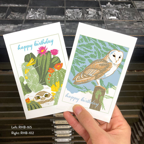 RHB-165 Burrowing Owl & Cactus - Happy Birthday