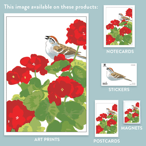 RBI-232 Chipping Sparrow and Geranium