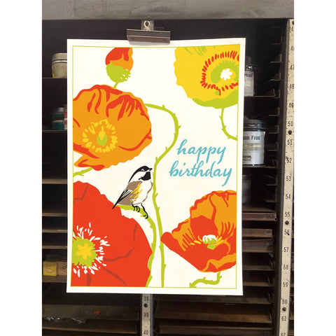 RHB-01 Chickadee & Poppies - Happy Birthday