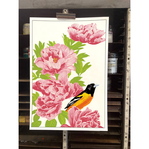 RBI-212  Peonies & Baltimore Oriole