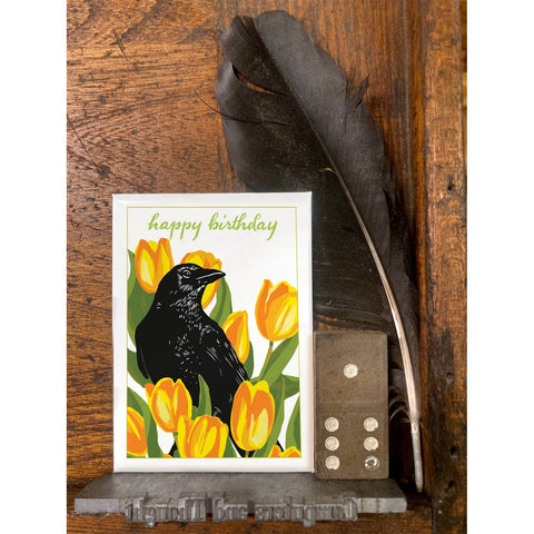 RHB-109 Crow & Tulips - Happy Birthday