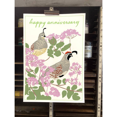 RHA-198 Gambel's Quail & Sand Verbena - Happy Anniversary