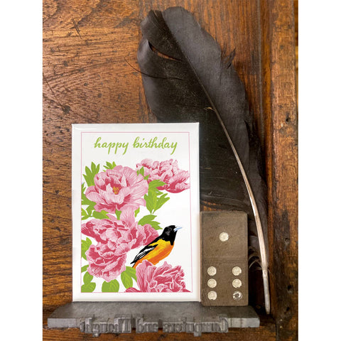 RHB-212 Baltimore Oriole & Peonies - Happy Birthday