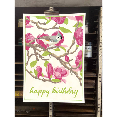 RHB-225 Tufted Titmouse & Magnolia - Happy Birthday