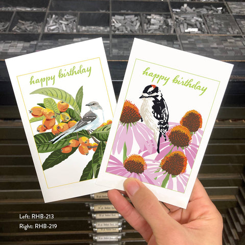 RHB-219 Downy Woodpecker & Coneflower - Happy Birthday