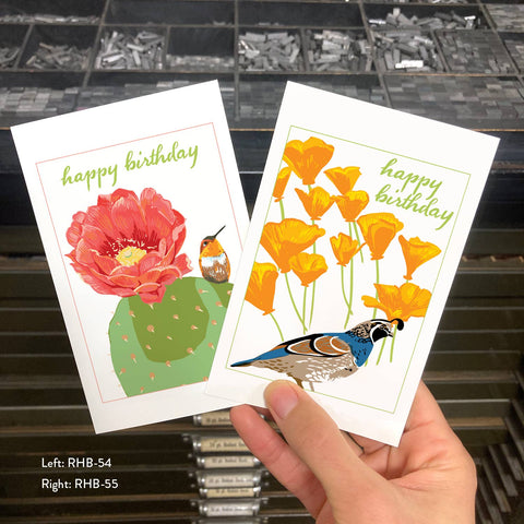 RHB-55 Quail & California Poppies - Happy Birthday