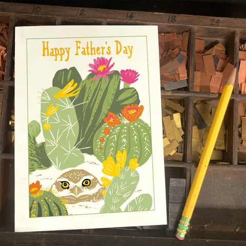 RFD-165 Burrowing Owl & Cactus - Happy Father's Day