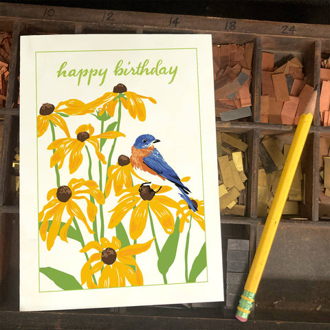 RHB-184 Bluebird & Black-Eyed Susans - Happy Birthday