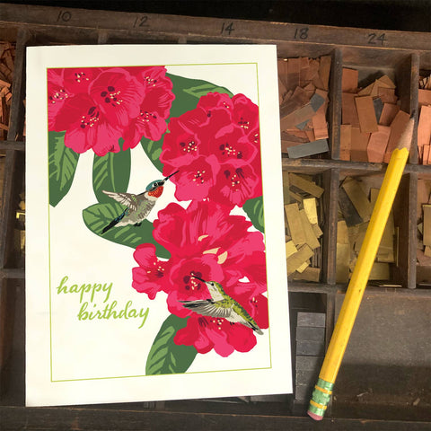 RHB-203 Hummingbirds & Rhododendron - Happy Birthday