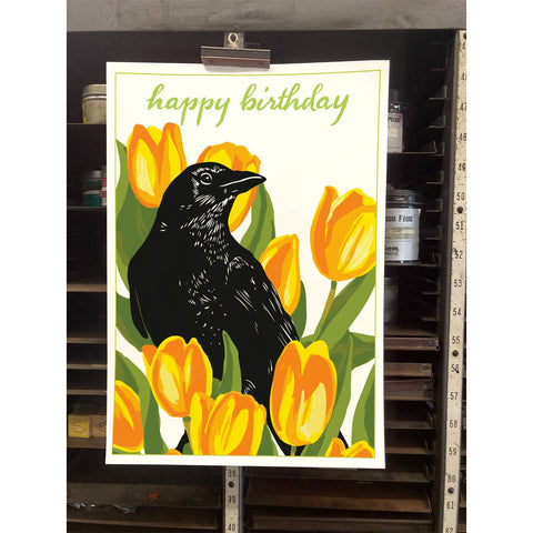 RHB-109 Crow & Tulips - Happy Birthday